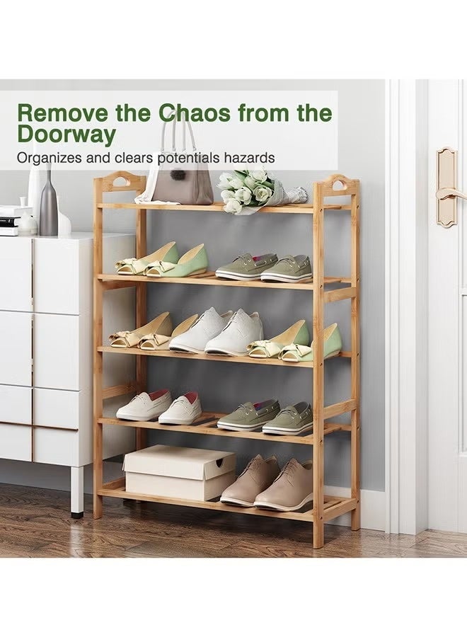 Easy Shop 5-Tier Bamboo Shoe Rack Organizer Multi-Function Storage Shelf Space-Saving Shoe Stand for Entryway Bedroom Living Room Natural Bamboo 67cm - Image 1